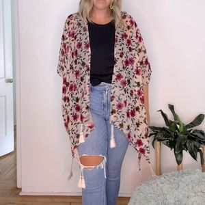 Velvet kimono with braided tassels